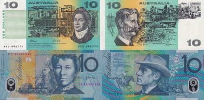 Australia 10 Dollars 1991-1993 P 45g 52a Paper Polymer UNC Set 2 pcs With Folder