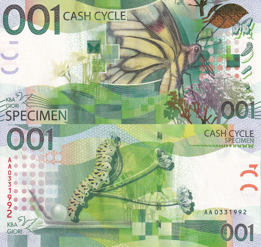 KBA Giori Butterfly 001 Cash Cycle Specimen Double Sided Double Serial Number