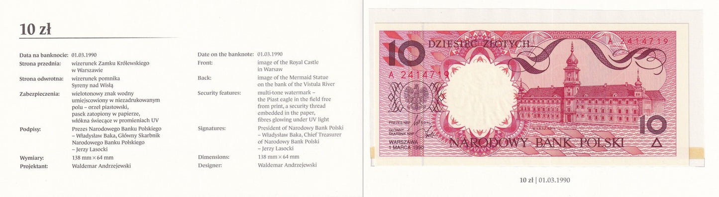 Poland 1 2 5 10 20-500 Zloty 1990 P 164 165-172 UNC Set 9 pcs With Folder