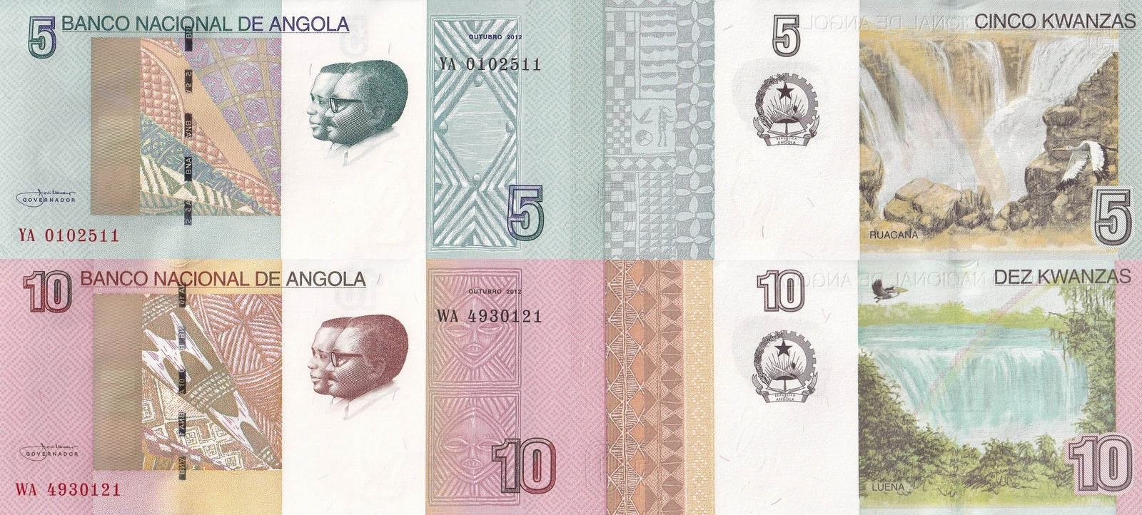 Angola 5 10 Kwanzas 2012 P 151A 151B UNC Set 2 pcs