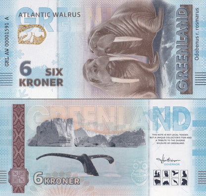 Greenland Souvenir Note 6 Krone Atlantic Walrus UNC Test Note