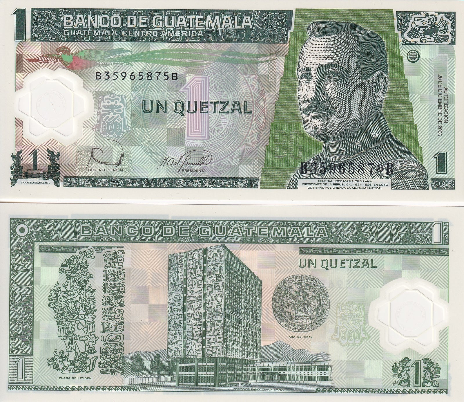 Guatemala 1 Quetzal 2006 P 109 Polymer UNC