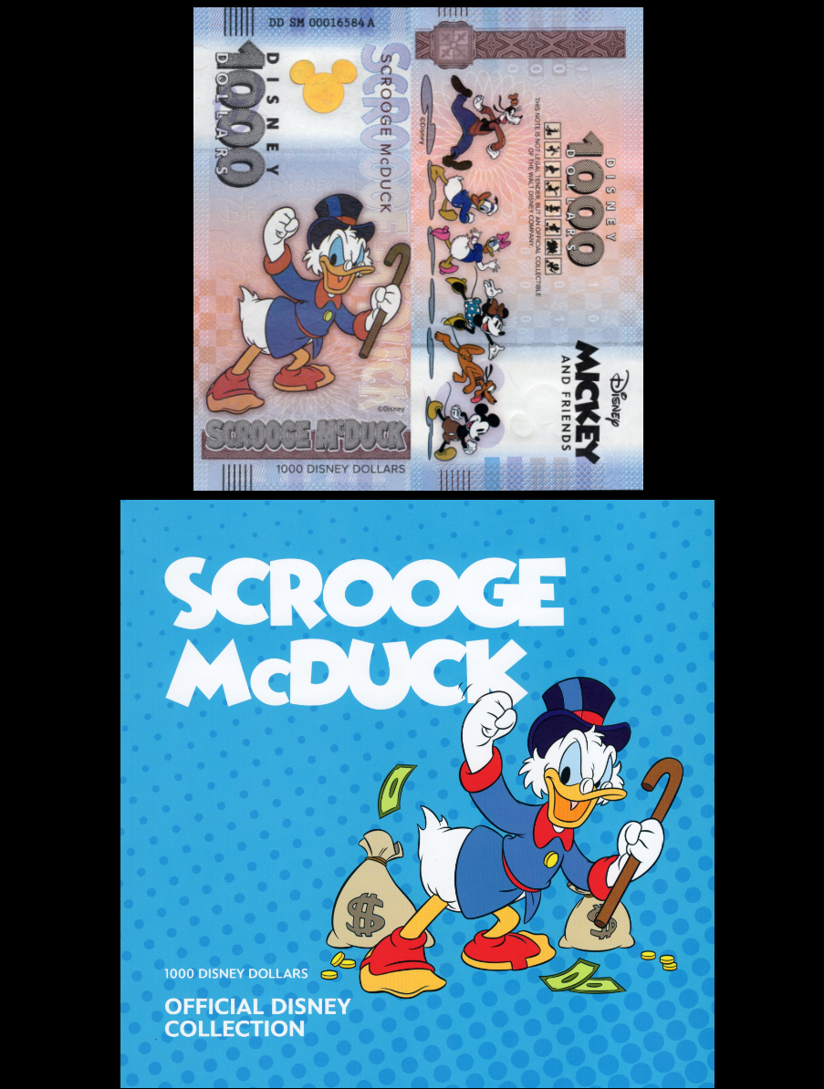 Disney Official Mickey Mouse & Frinds 1000 Dollars 2025 Scrooge Mcduck UNC W/F