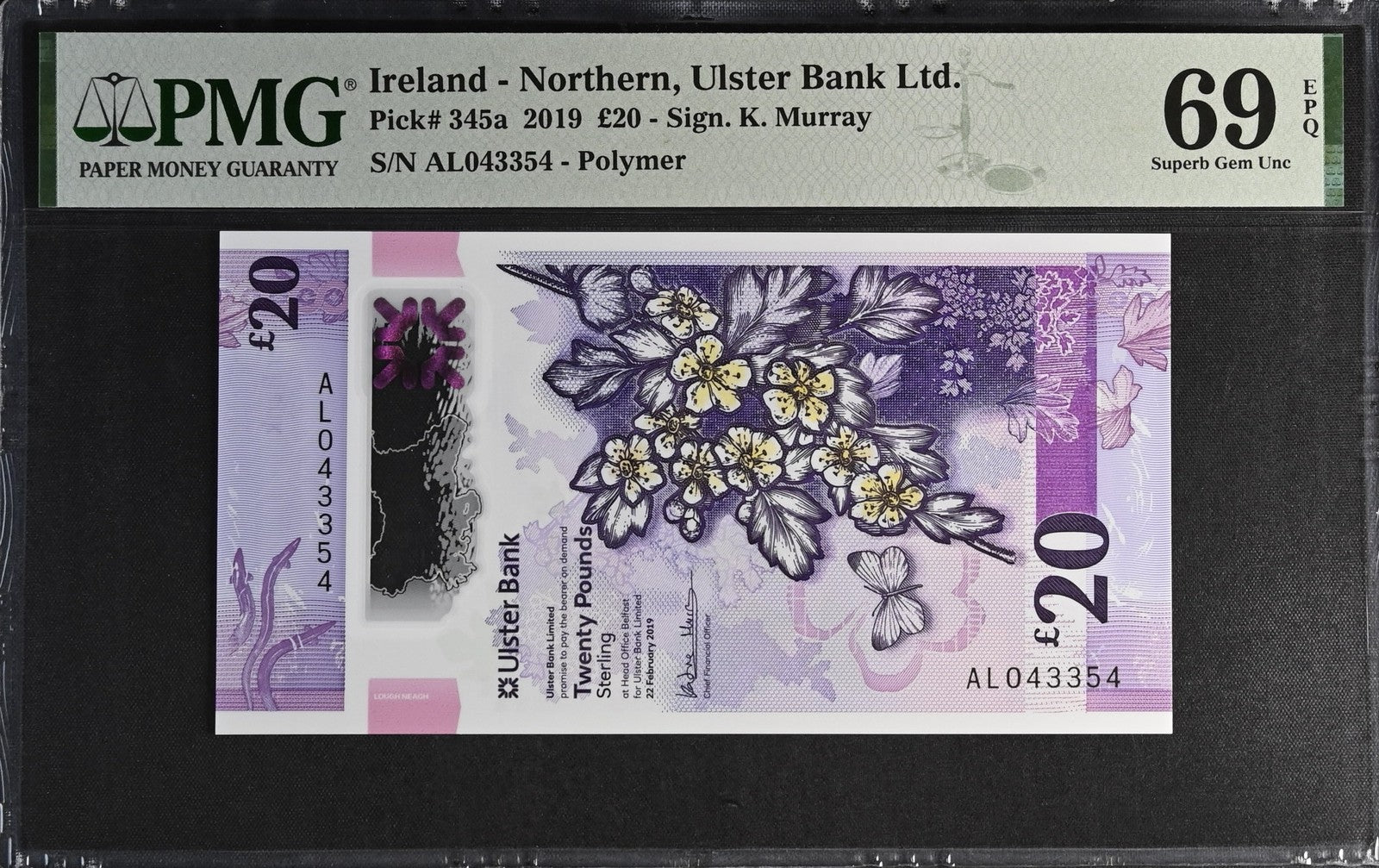 Ireland Northern 20 Pounds 2019 P 345a Polymer UNC PMG 69 EPQ 2nd TOP POP