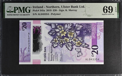 Ireland Northern 20 Pounds 2019 P 345a Polymer UNC PMG 69 EPQ 2nd TOP POP