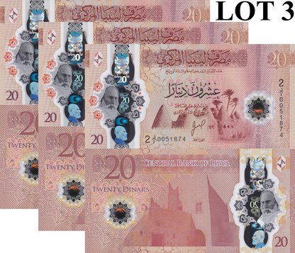 Libya 20 Dinars ND 2025 P New Polymer UNC LOT 3 pcs