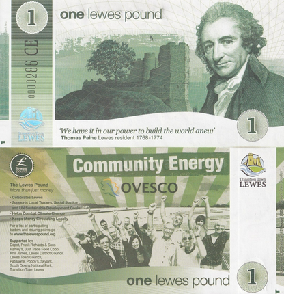 England 1 Lewes Pound Local Currency Banknote Ovesco UNC LOW S/N 0000XXX