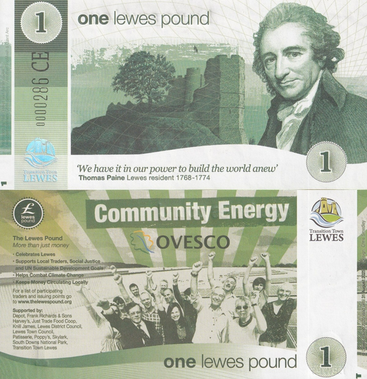 England 1 Lewes Pound Local Currency Banknote Ovesco UNC LOW S/N 0000XXX