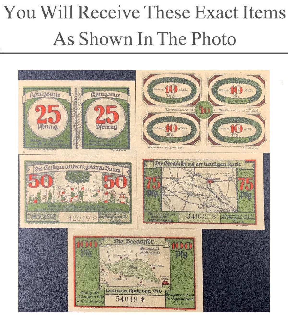Germany Notgeld KONIGSAUE 10 25 50 75 100 Pfennig 1921 Full Set 5 pcs