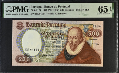 Portugal 500 Escudos 1979 (ND 1982) P 177 UNC PMG 65 EPQ 3rd TOP POP