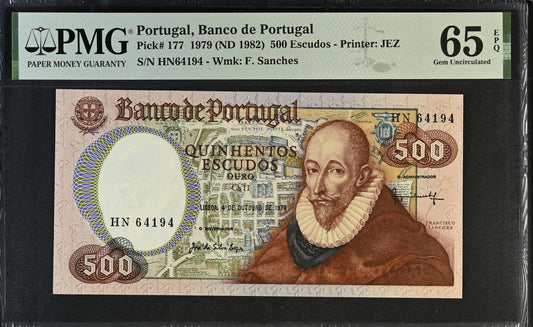 Portugal 500 Escudos 1979 (ND 1982) P 177 UNC PMG 65 EPQ 3rd TOP POP