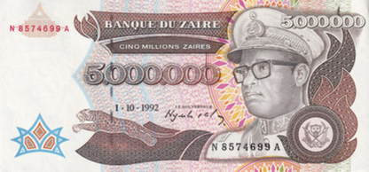 Zaire 5000000 Zaires 1992 P 46 AU UNC