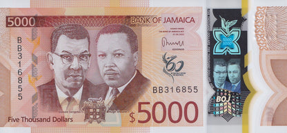 Jamaica 5000 Dollars 2022 / 2023 P 101 Polymer UNC Commemorative