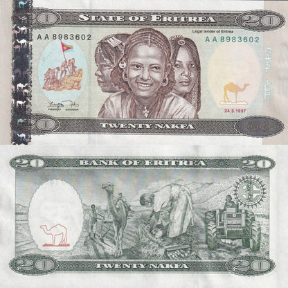 Eritrea 20 Nakfa 1997 P 4 UNC AA Frist Prefix