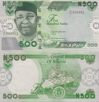 Nigeria 500 Naira 2023 P 48 New Design UNC Almost SOLID No. 88888X