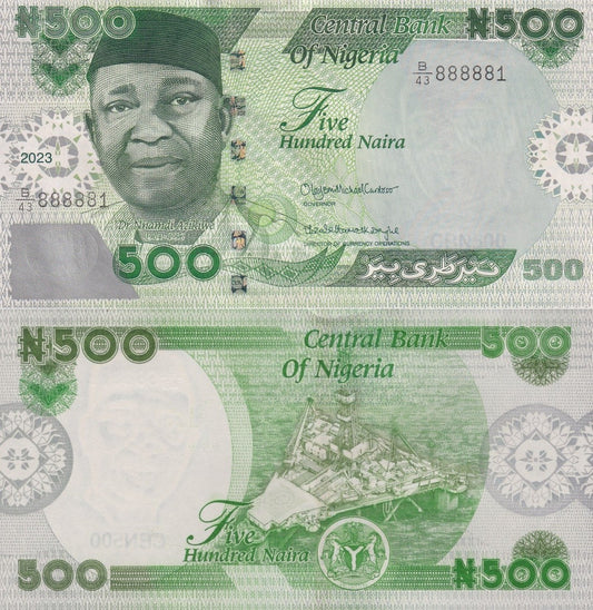 Nigeria 500 Naira 2023 P 48 New Design UNC Almost SOLID No. 88888X