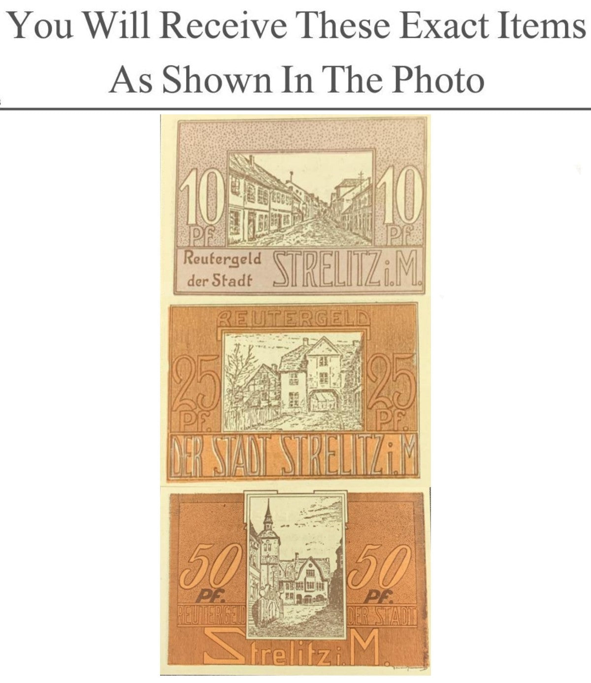 Germany Notgeld STRELITZ 10 25 50 Pfennig 1922 Full Set 3 pcs
