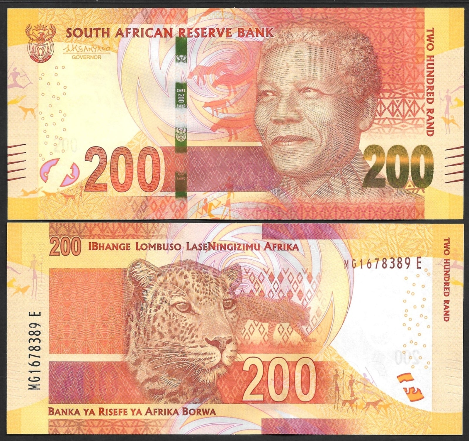 South Africa 200 Rand ND (2013-2016) P 142 Sign Kganyago Mandela UNC