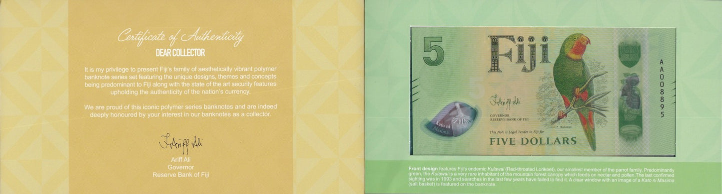 Fiji $5-100 2026 P New polymer Desing UNC AA Prefix Match LOW S/N W/Folder Set 5