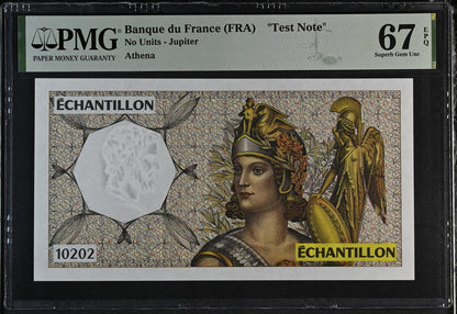 Banque du France (FRA) Test Note No Units Jupiter Series 10202 UNC PMG 67 EPQ