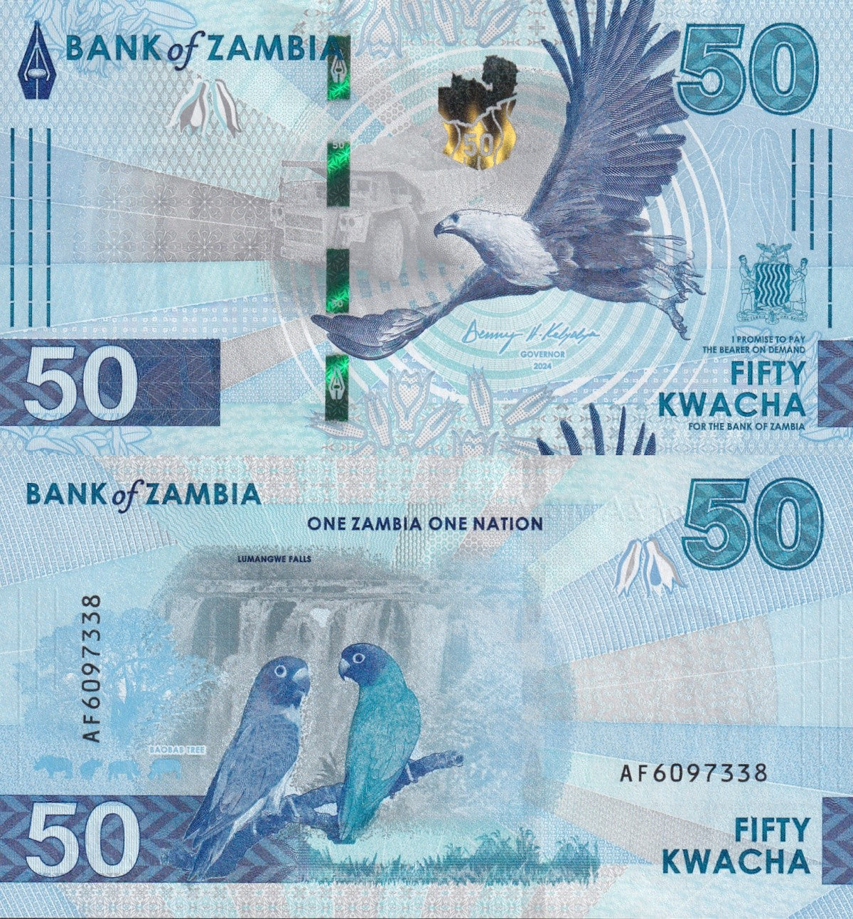 Zambia 50 Kwacha 2024 2025 P New Issue UNC 1/20 Bundle LOT 5 pcs