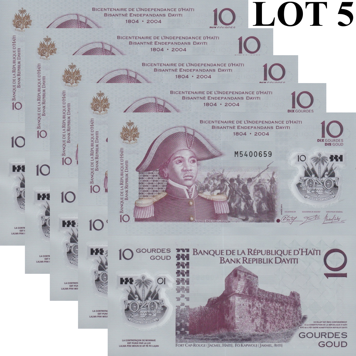 Haiti 10 Gourdes 2013 P 279 Polymer UNC Commemorative 1/20 Bundle Lot 5 pcs