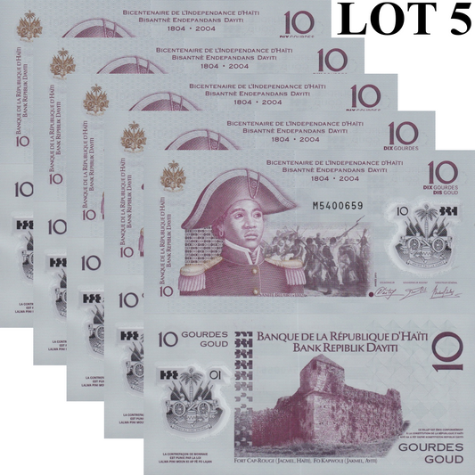 Haiti 10 Gourdes 2013 P 279 Polymer UNC Commemorative 1/20 Bundle Lot 5 pcs