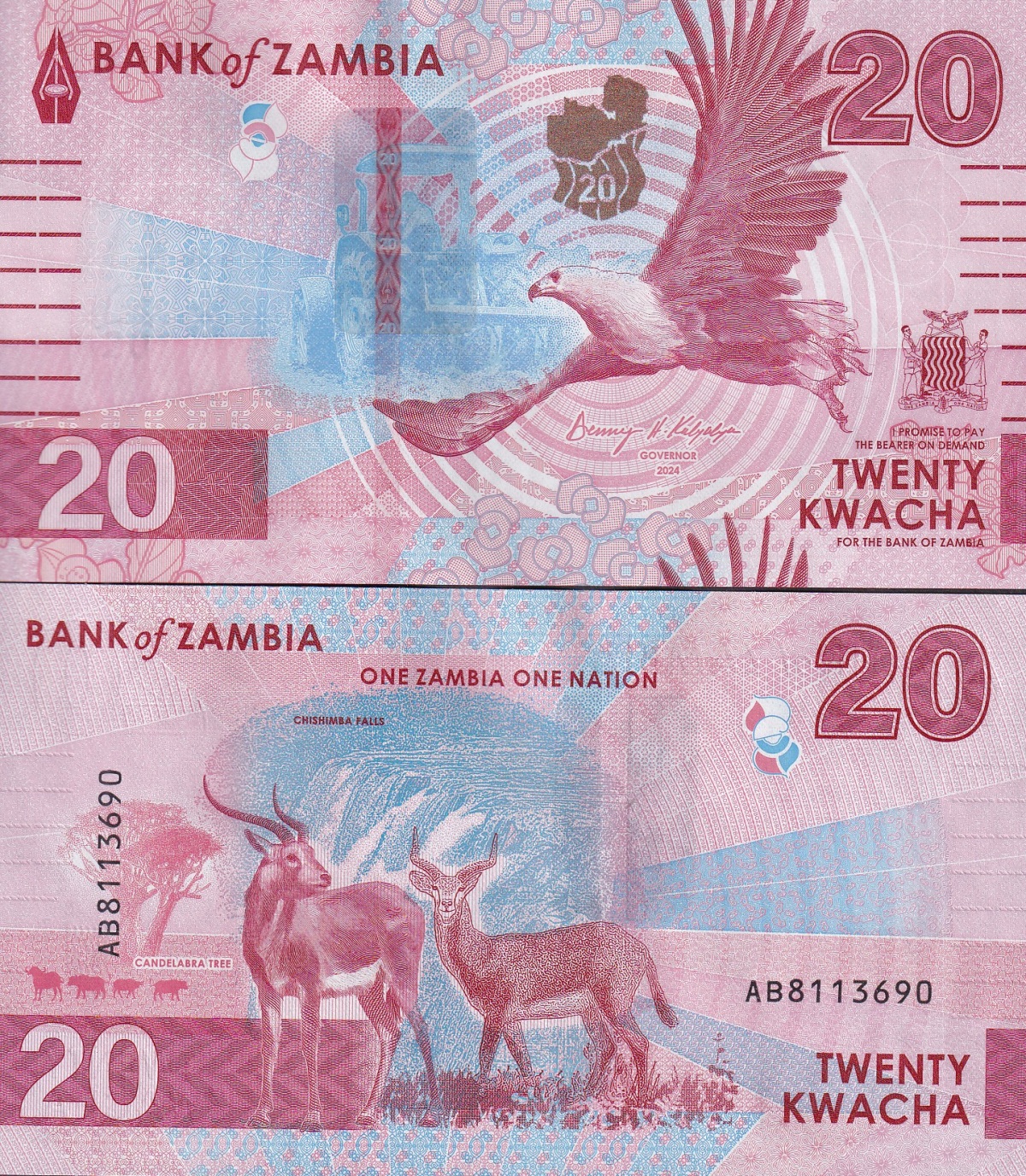 Zambia 20 Kwacha 2024 2025 P New Issue UNC LOT 10 pcs