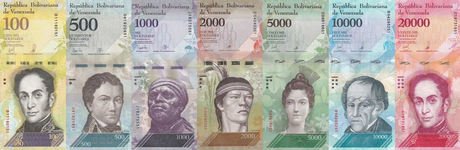 Venezuela 100 500 1000-100000 Balivares 2016-2017 P 94 95 96-100 UNC Set 7 pcs