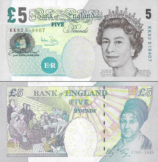 Great Britain England 5 Pounds 2002 P 391c UNC Bailey QEII