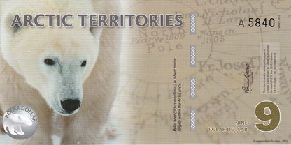Arctic Territories 9 Dollars 2012 Polymer UNC Test Note Series A Polar Bear