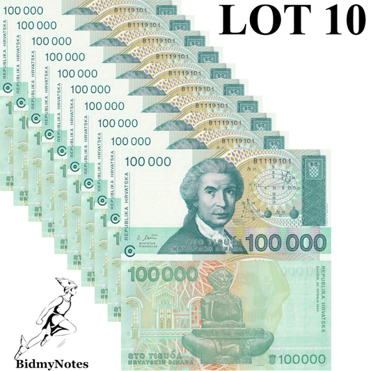 Croatia 100000 Hrvatskih Dinara 1993 P 27 UNC 1/10 Bundle LOT 10 pcs