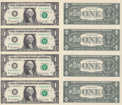 United States USA 1 Dollar 2013 P 537 "C" Philadelphia PA UNC UNCUT 4 IN 1