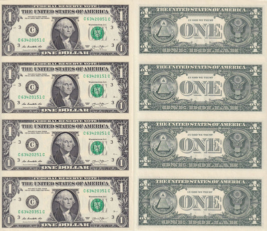 United States USA 1 Dollar 2013 P 537 "C" Philadelphia PA UNC UNCUT 4 IN 1