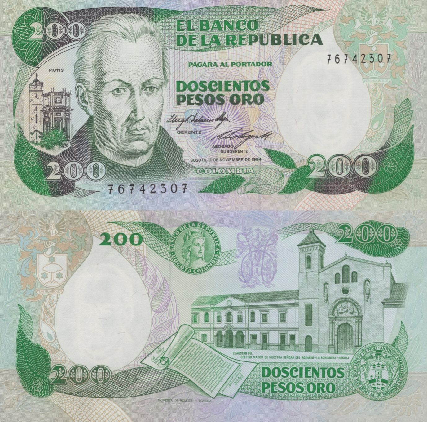 Colombia 200 Pesos Oro 1984 P 429b UNC