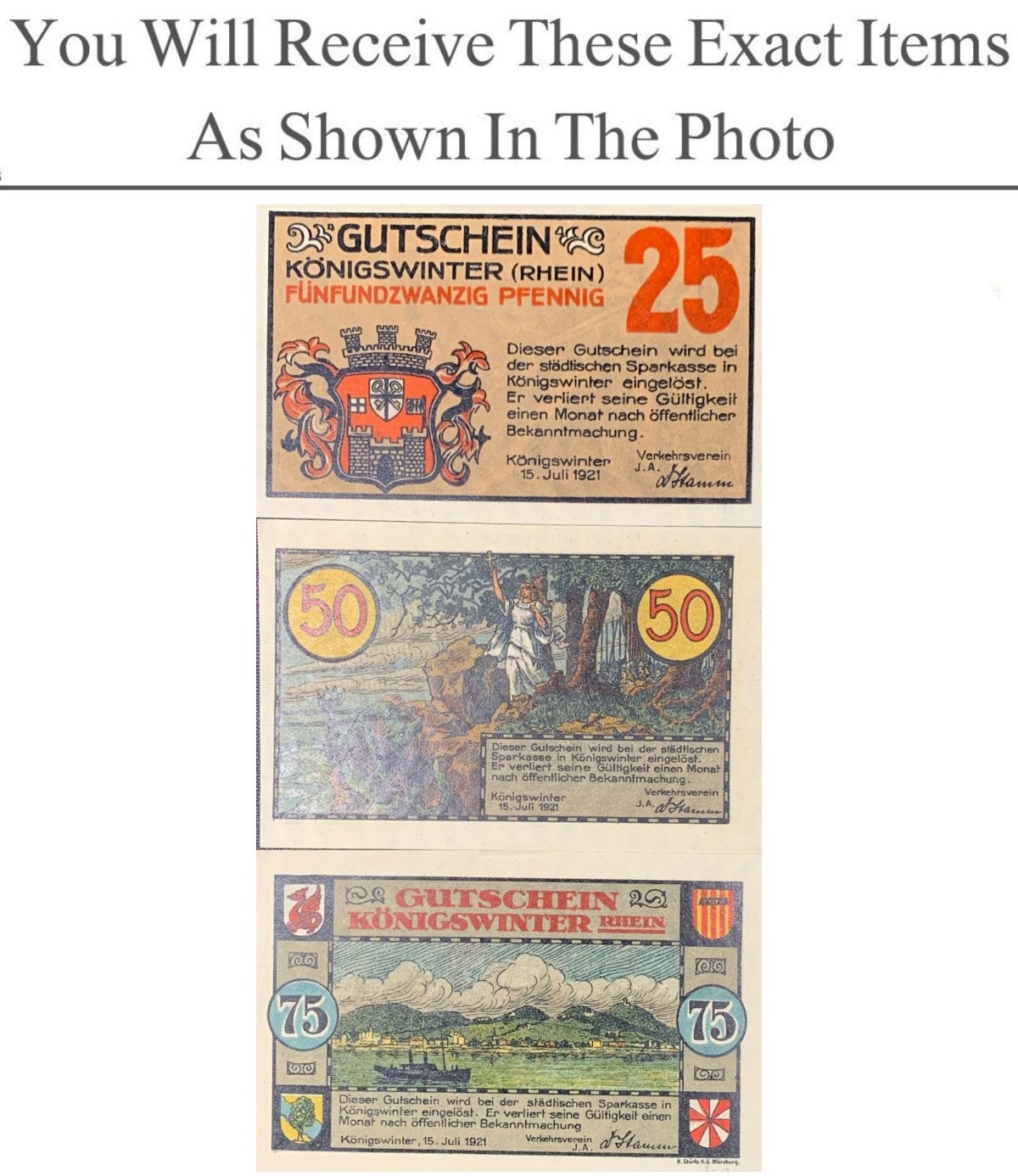 Germany Notgeld KONIGSWINTER 25 50 75 Pfennig 1921 Full Set 3 pcs