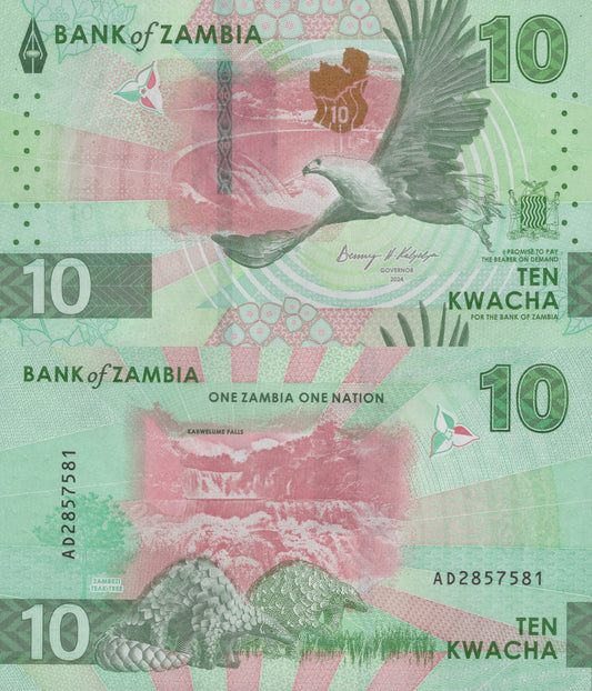 Zambia 10 Kwacha 2024 2025 P New Issue UNC
