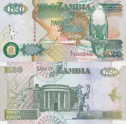Zambia 20 Kwacha 1992 P 36 UNC 1/20 Bundle Lot 5 pcs