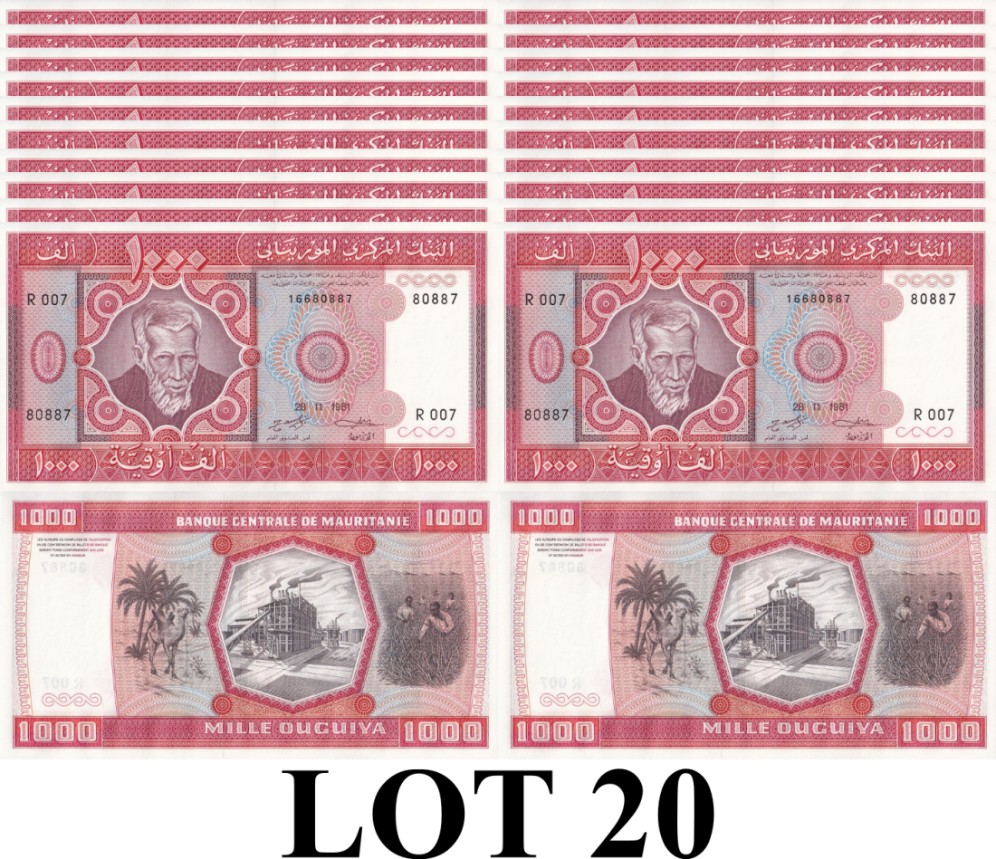 Mauritania 1000 Ouguiya 1981 2024 P 3D Unissued Camel & Factory UNC Lot 20 pcs