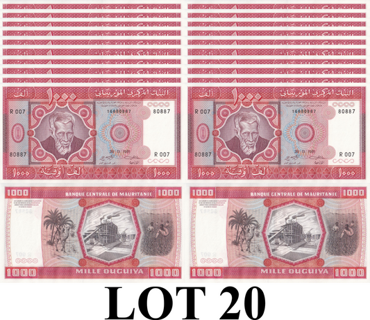 Mauritania 1000 Ouguiya 1981 2024 P 3D Unissued Camel & Factory UNC Lot 20 pcs