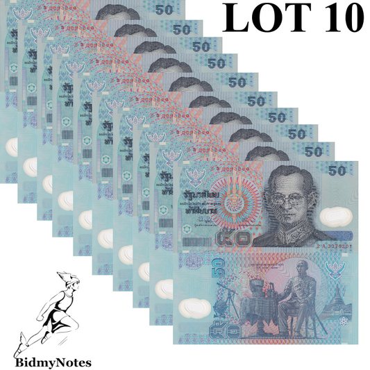 Thailand 50 Baht ND 1997 P 102 Polymer Random Sign UNC Replacement LOT 10 pcs