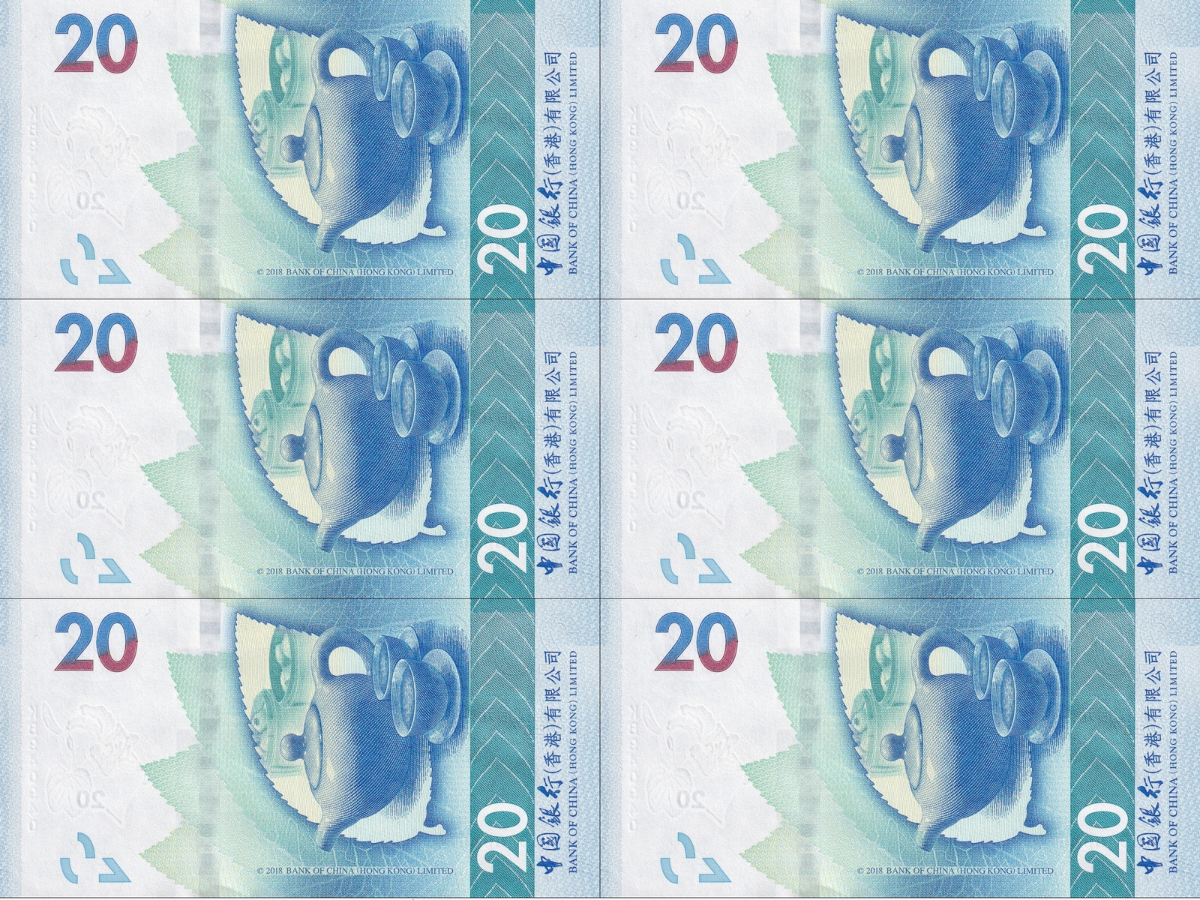 Hong Kong 20 Dollars 2018 P 348 UNC BOC Matching Repeater No. 946946 Set 6 pcs