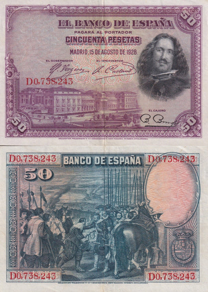Spain 50 Pesetas 1928 P 75b XF-AU