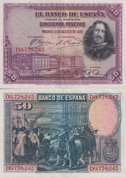 Spain 50 Pesetas 1928 P 75b XF-AU