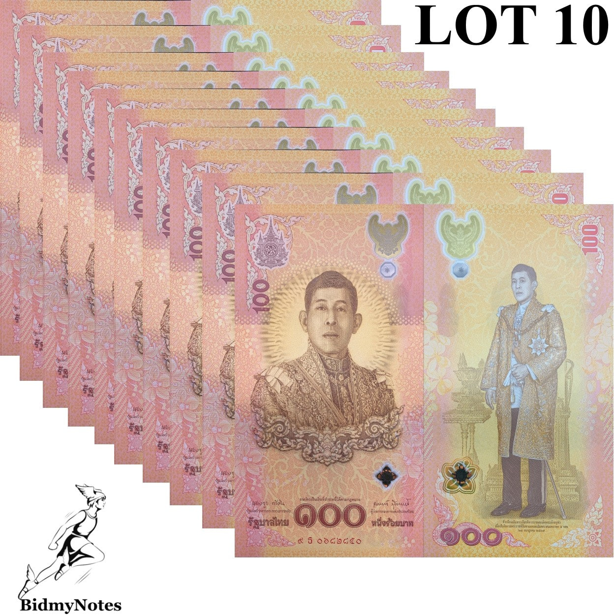 Thailand 100 Baht 2024 P 143 Polymer New Design UNC COMM. 1/10 Bundle LOT 10 pcs