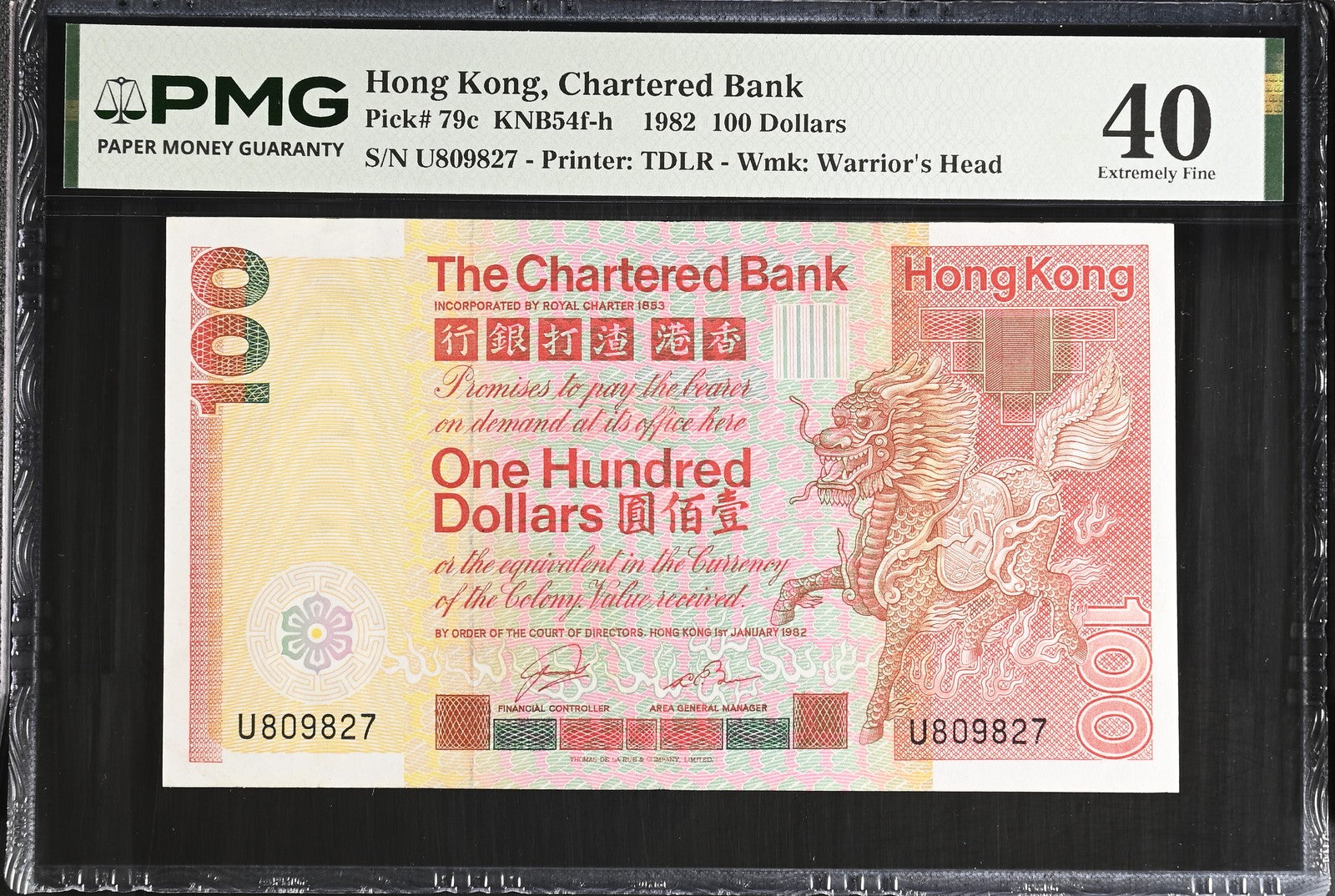 Hong Kong Chartered Bank 100 Dollars 1982 P 79c EF PMG 40