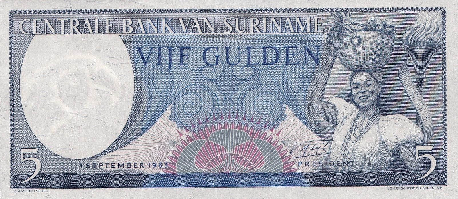 Suriname 5 Gulden 1963 P 120 UNC