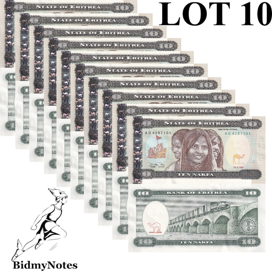 Eritrea 10 Nakfa 1997 P 3 UNC 1/10 Bundle LOT 10 pcs