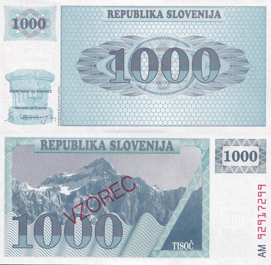 Slovenia 1000 Tolarjev 1992 P 9b UNC SPECIMEN