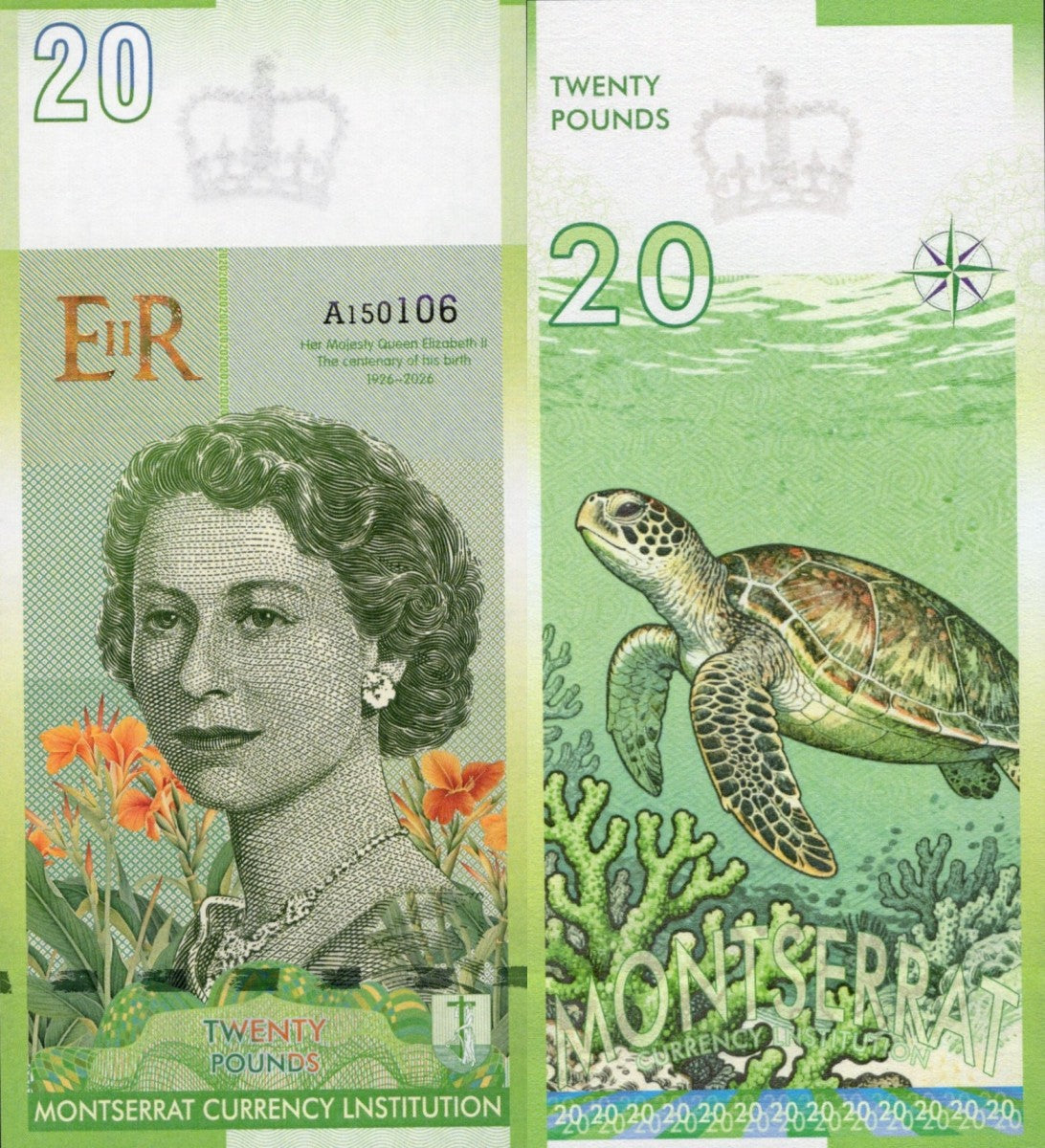 East Caribbean States 2022 MONTSERRAT 20 £ TEST NOTE QUEEN ELIZABETH II UNC